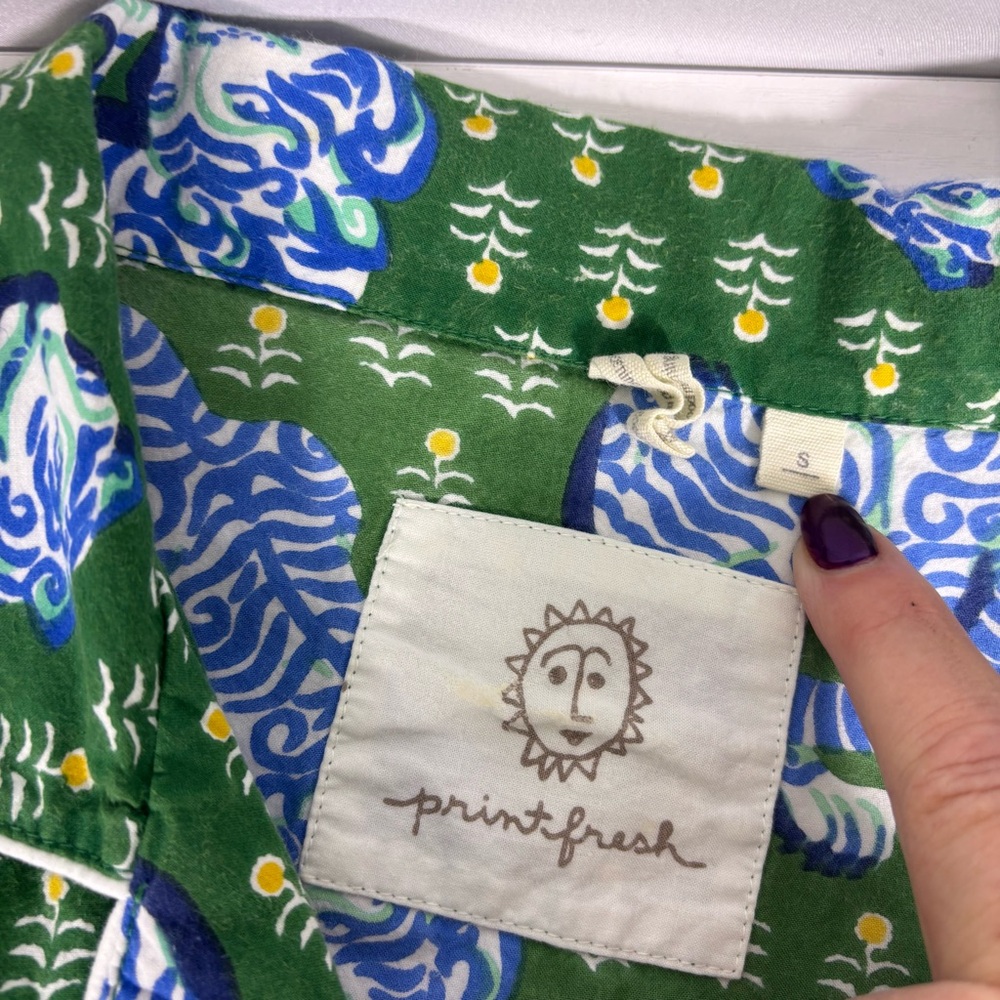 Print Fresh Green and Blue Tiger-Print Cotton Pajama Set - Picture 14 of 16